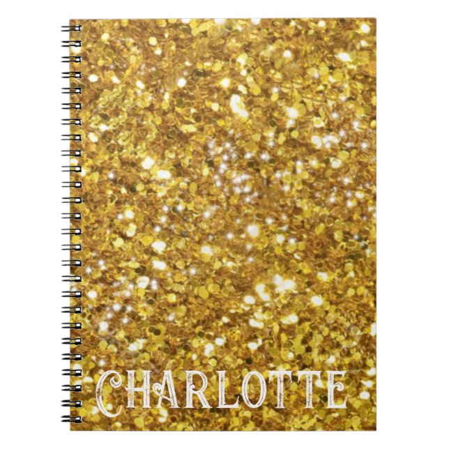 Elegant gold sparkles glitter personalize notebook (Front)