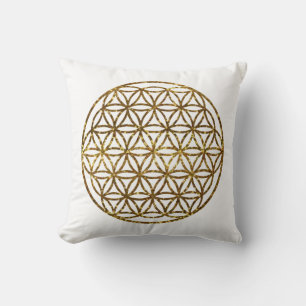 Elegant Gold Sparkling Flower of Life Throw Pillow