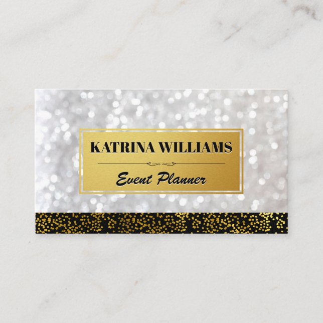 Elegant Gold Specks with Bokeh Glamour Business Card (Front)
