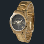 Elegant Gold Spiders on Black Watch<br><div class="desc">Gold Spiders Oddly Elegant, extremely unique, this Glistening gold spiders on webs in front of a black background change watch styles easily -May not be for everyone but definitely very unique and oddly enough this is so elegant as the webs sparkle - very elegant collection for Halloween, your wedding or...</div>