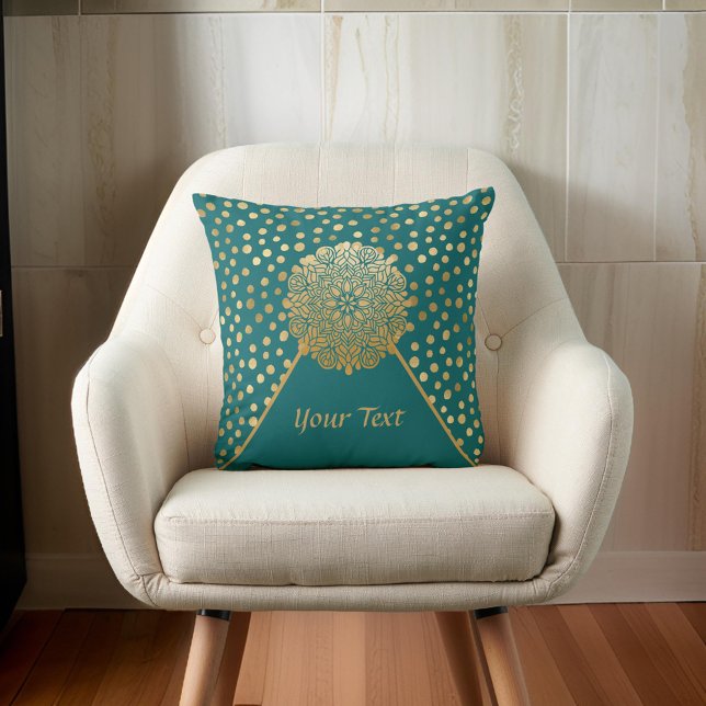 Elegant Gold Splashes on Green Mandala Throw Pillow (Creator Uploaded)