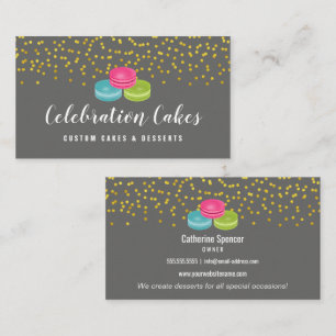 Elegant Gold Sprinkles Macaron Bakery Business Card