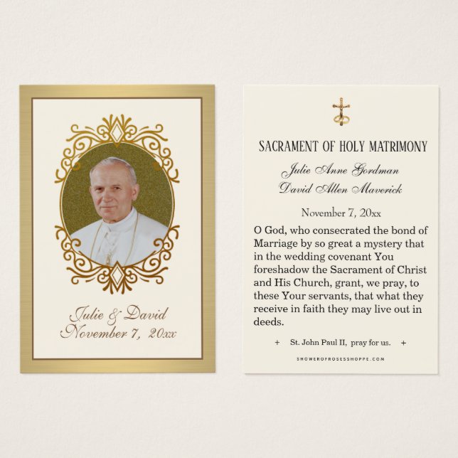 Elégant Gold St Jean Paul II Mariage Carte Sainte (Devant & derrière)