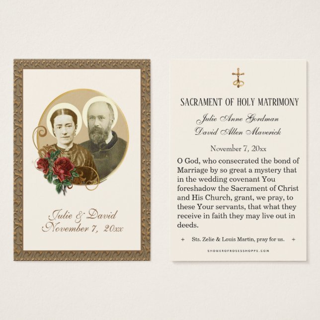 Elegant Gold St. Zelie & Louis Martin Wedding Card (Front & Back)