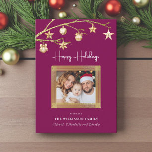 Elegant Gold Star Glitter Christmas Photo Card