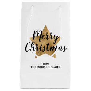 Elegant Gold Star Merry Christmas  Small Gift Bag