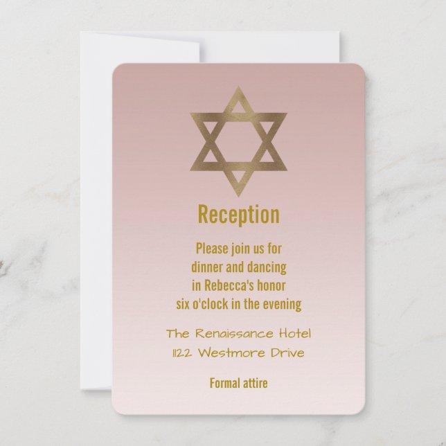 Elegant Gold Star of David Bat Mitzvah Reception Invitation (Front)