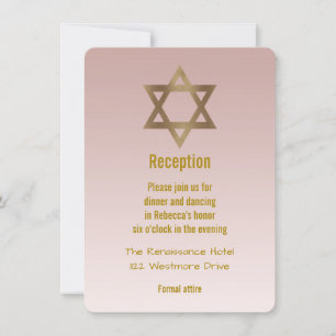 Elegant Gold Star of David Bat Mitzvah Reception Invitation