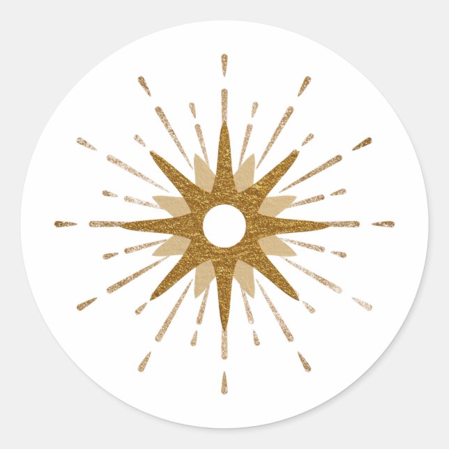 Elegant Gold Starburst Classic Round Sticker (Front)