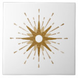 Elegant Gold Starburst | Large Tile<br><div class="desc">Mid-century modern inspired decorative tile featuring vintage retro gold starburst serving as the focal point, complimented by modern starburst design elements. Simple, clean starburst design in a gold and white colour palette. One design of a coordinating collection. Designed as a template, you can create your own custom design by using...</div>