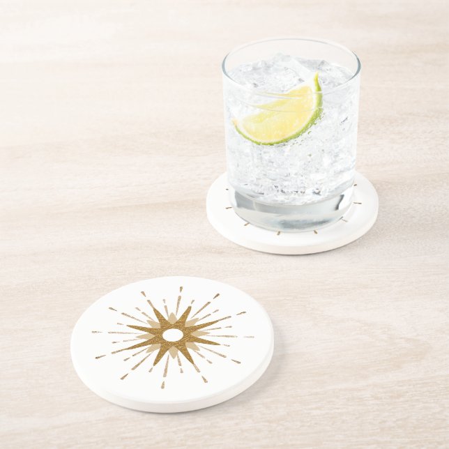 Elegant Gold Starburst Stone Coaster Round (Side)