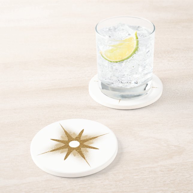 Elegant Gold Starburst Stone Coaster Round (Side)