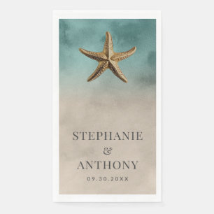 Elegant Gold Starfish Beach-Themed Wedding Napkin