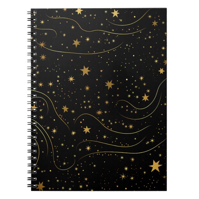 Elegant Gold Starry Night Notebook (Front)