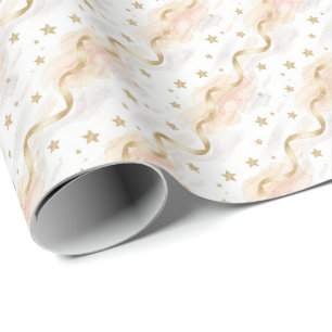 Elegant Gold Stars & Blush Watercolor Wrapping Paper