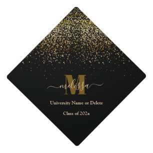 Elegant Gold stars confetti Monogram graduate name Graduation Cap Topper