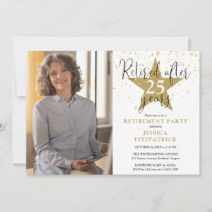 Elegant Gold Stars Photo Retirement Party Invitation