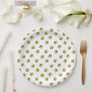 Elegant gold stars white pattern paper plate