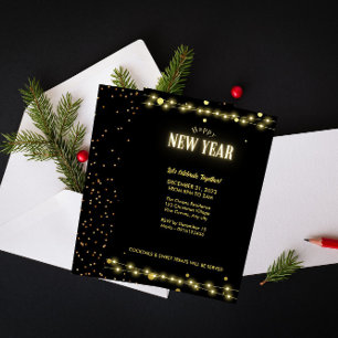 Elegant Gold String Lights NYE Celebration  Invitation
