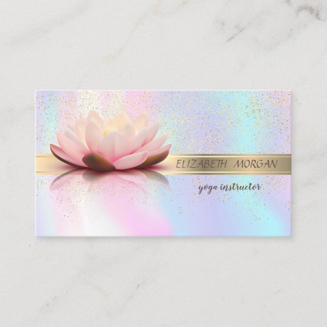 Elegant Gold Stripe Confetti,Lotus,Holographic Business Card (Front)
