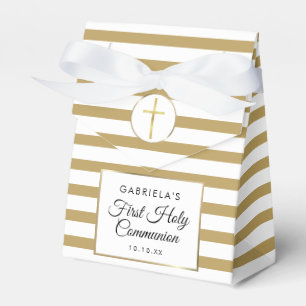 Elegant Gold Stripe First Holy Communion Favor Box