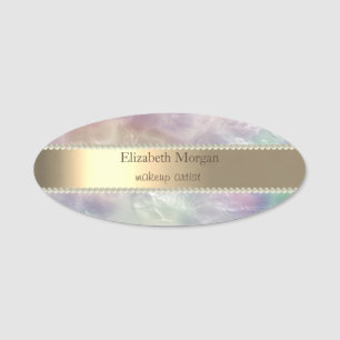 Elegant Gold Stripe, Glitter Bokeh, Pearls Name Ta Tag
