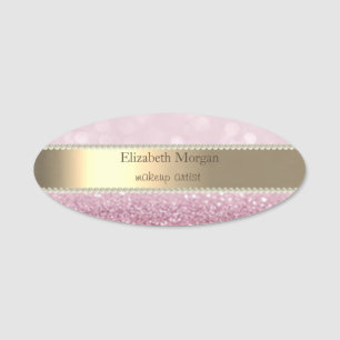 Elegant Gold Stripe, Glitter Bokeh, Pearls Name Tag