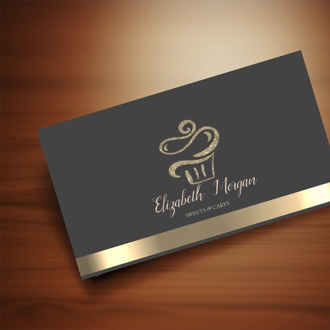 Elegant Gold Stripe Glitter Cupcake Business Card (Creator Uploaded)