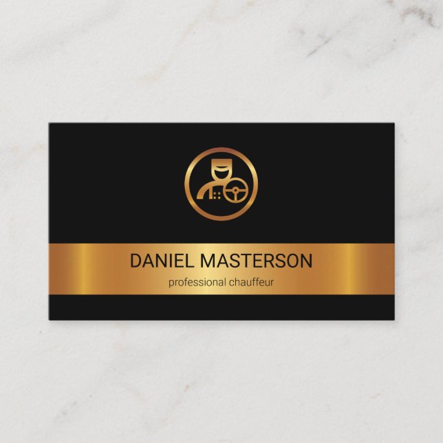 Elegant Gold Stripe Gold Chauffeur Logo Driver Business Card (Front)