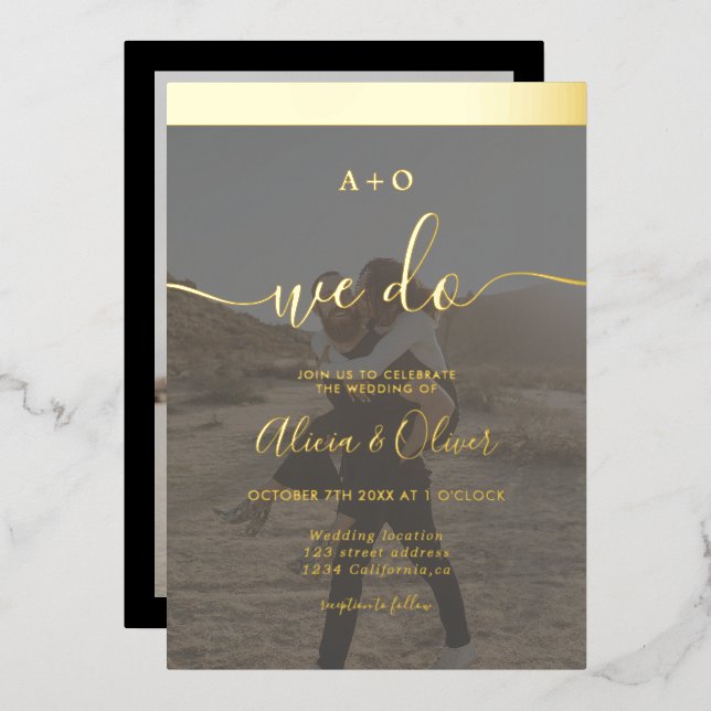 Elegant gold stripe initials 2 photos wedding (Front/Back)