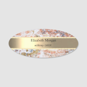 Elegant Gold Stripe, Pearls,Ombre Marble Name Tag