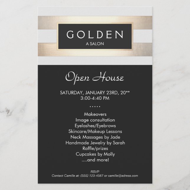 Elegant Gold Striped Hair Salon and Spa Flyer (Front)