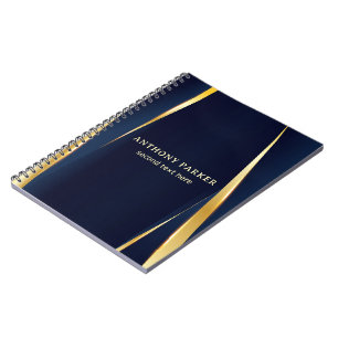 Elegant Gold Stripes Blue Background  Notebook
