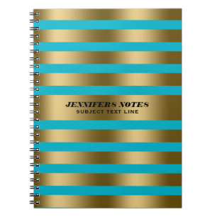 Elegant Gold Stripes Custom Blue Background Notebook