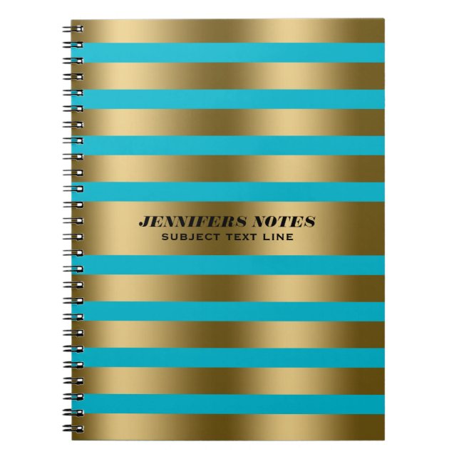 Elegant Gold Stripes Custom Blue Background Notebook (Front)