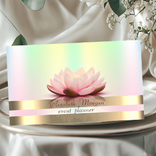 Elegant Gold Stripes Holographic Iridescent Lotus Business Card
