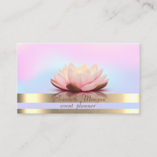 Elegant Gold Stripes Holographic Lotus Business Card