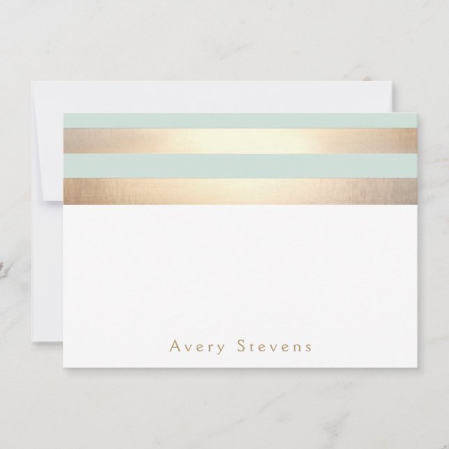 Elegant Gold Stripes Light Blue Personalized Card (Front)