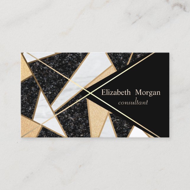 Elegant Gold Stripes, Marble, Geometric Business Card (Front)