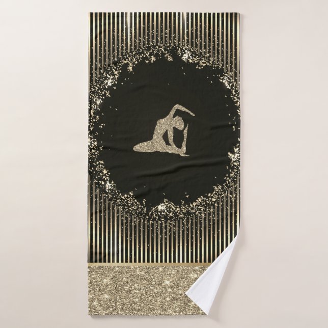 Elégant Gold Stripes Parties scintillant Yoga Girl (Serviette de bain)