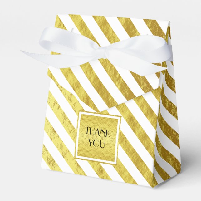 Elegant Gold Stripes Thank You Favor Box (Front Side)