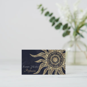 Elegant Gold Sun Mandala Blue Nebula Design Business Card