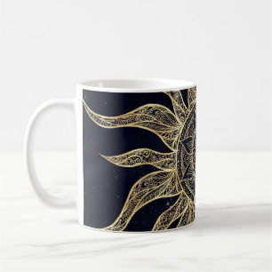 Elegant Gold Sun Mandala Blue Nebula Design Coffee Mug