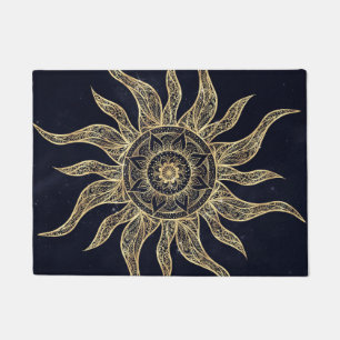 Elegant Gold Sun Mandala Blue Nebula Design Doormat