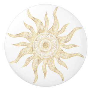 Elegant Gold Sun Mandala Design Ceramic Knob