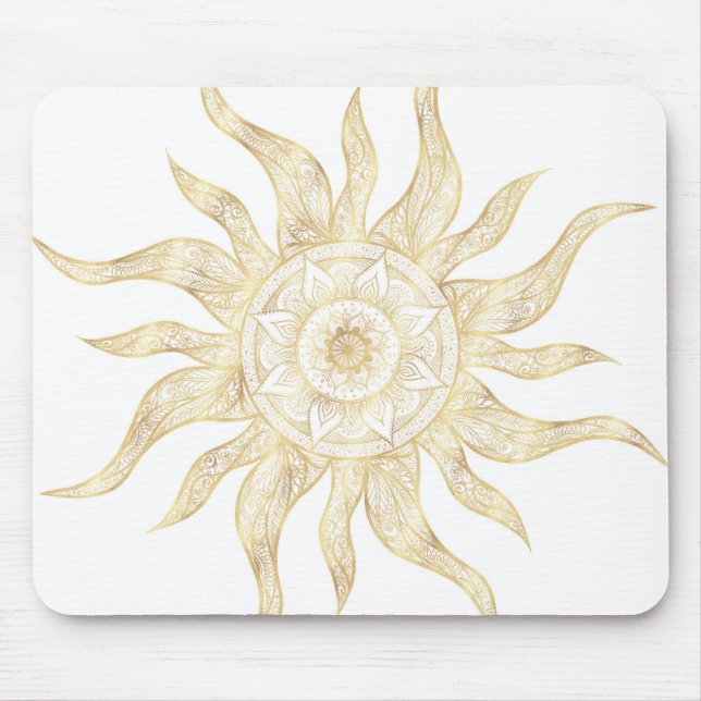 Elegant Gold Sun Mandala Design Mouse Pad (Front)
