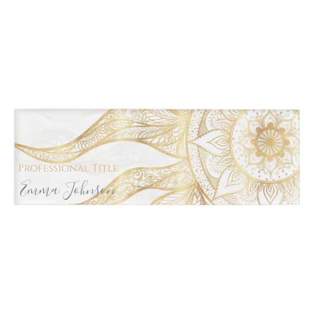 Elegant Gold Sun Mandala Design Name Tag (Front)