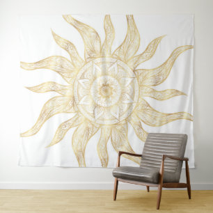 Elegant Gold Sun Mandala Design Tapestry