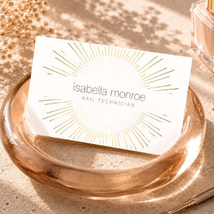 Elegant Gold Sunburst Nail Technician Logo Business Card