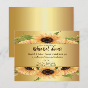 Elegant Gold,Sunflowers Rehearsal Dinner Invitation